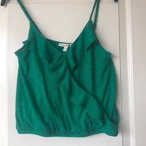 Super cute green ruffle shirt!